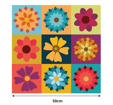 Estor cocina azulejos de flores de colores - TenVinilo