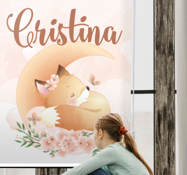 Cortina roller infantil zorro durmiendo en luna con nombre - TenVinilo