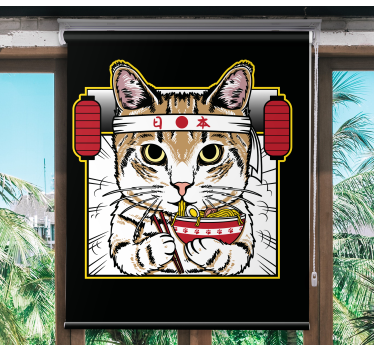 Cortina roller animales gato que come fideos - TenVinilo