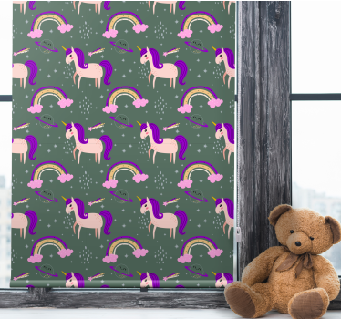 Cortina roller infantil patrón de unicornio morado - TenVinilo