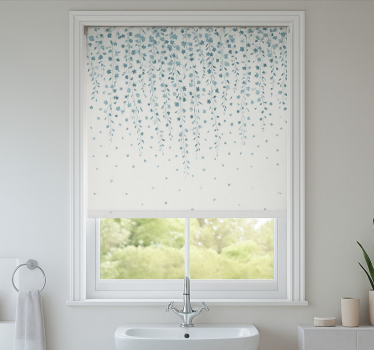 Cortina roller baño cascada de flores azules - TenVinilo