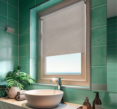 Cortina roller baño imitación lino blanco - TenVinilo