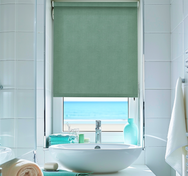 Cortina roller baño imitación lino verde - TenVinilo