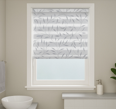 Cortina roller baño plantas blancas y grises - TenVinilo