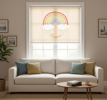 Cortina roller beige arcoíris acuarelado con nombre - TenVinilo