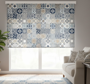 Cortina roller beige azulejos azules - TenVinilo
