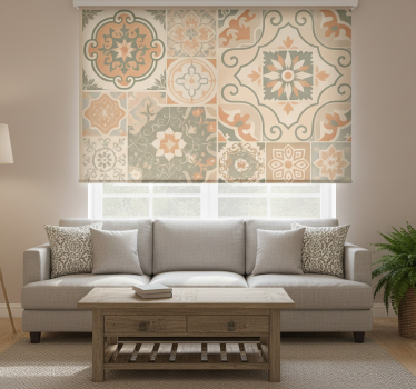 Cortina roller beige azulejos de cemento varios tamaños - TenVinilo