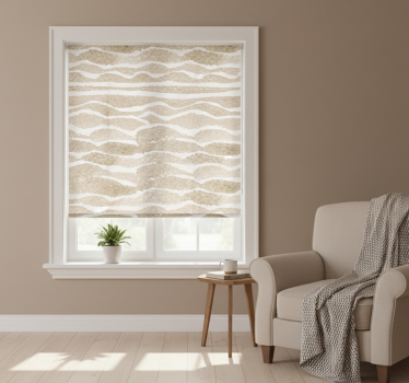 Cortina roller beige con patrón de olas marrones - TenVinilo