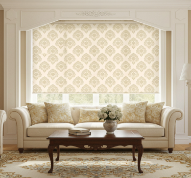 Cortina roller beige con patrón floral dorado provincial - TenVinilo