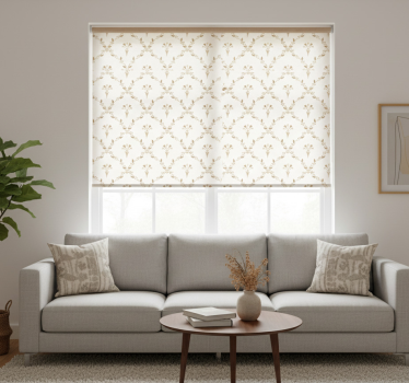 Cortina roller beige con patrón floral hexagonal - TenVinilo