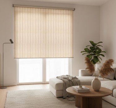 Cortina roller beige con relieve de listones - TenVinilo