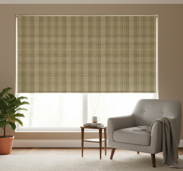 Cortina roller beige diseño gris oliva años 60 - TenVinilo