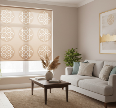 Cortina roller beige diseño mandala líneas geométricas - TenVinilo