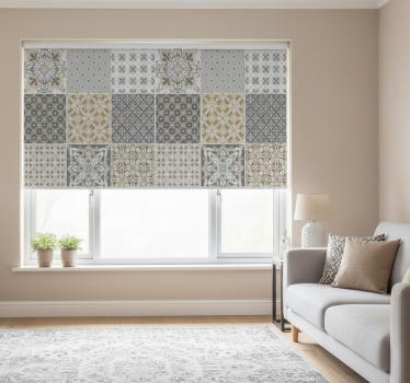 Cortina roller beige efecto azulejo marroquí - TenVinilo