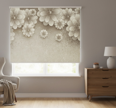 Cortina roller beige efecto flores 3d gris - TenVinilo