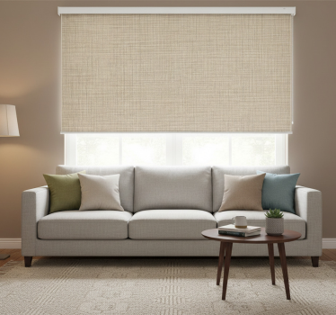 Cortina roller beige efecto tela beige - TenVinilo
