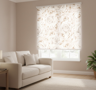 Cortina roller beige rosas blancas elegantes - TenVinilo