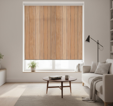 Cortina roller beige suelo de madera clara - TenVinilo