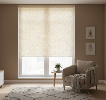 Cortina roller beige suelos sutilmente texturizados - TenVinilo