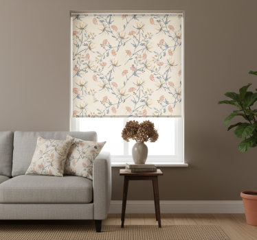 Cortina roller beige superficie de flores botánicas - TenVinilo