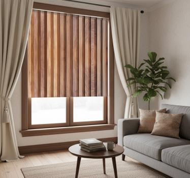 Cortina roller beige tablones de madera verticales - TenVinilo
