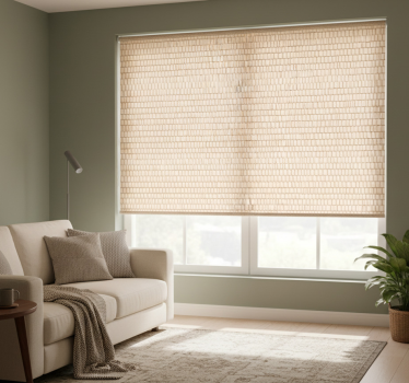 Cortina roller beige textura de ratán tejido - TenVinilo