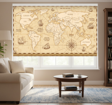 Cortina roller beige diseño mapa mundi vintage - TenVinilo