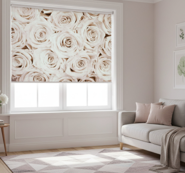 Cortina roller blanca diseño de flores rosas elegante - TenVinilo
