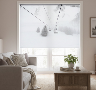 Cortina roller blanca fotografía de teleférico en nieve - TenVinilo