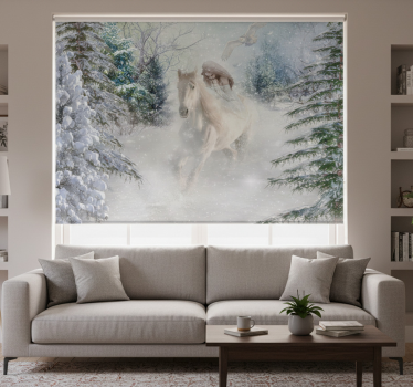 Cortina roller blanca fotomural con caballos en la nieve - TenVinilo