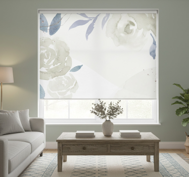 Cortina roller blanca ilustración decorativa floral - TenVinilo