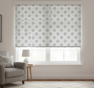 Cortina roller blanca patrón mosaico gris clásico - TenVinilo