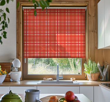 Cortina roller cocina patrón de cuadros vichy rojos - TenVinilo