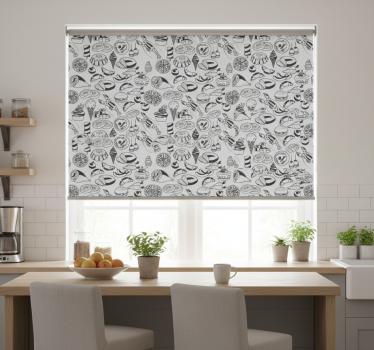 Cortina roller cocina patrón de dibujos de comida - TenVinilo