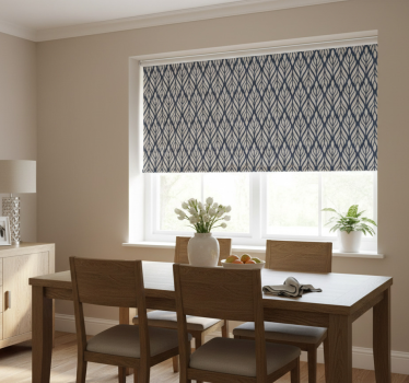 Cortina roller comedor adorno azul gris glamuroso - TenVinilo