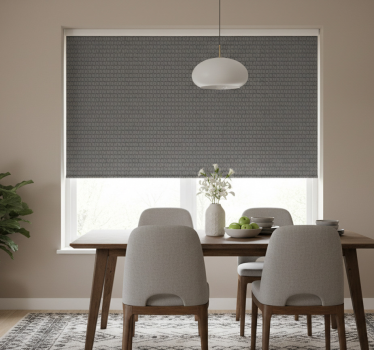 Cortina roller comedor cubos grises en 3d - TenVinilo