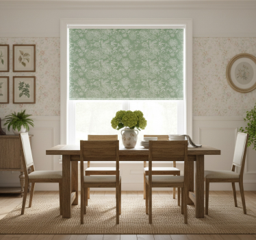 Cortina roller comedor estilo grandmillennial floral verde - TenVinilo