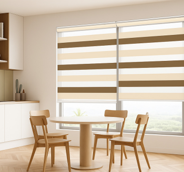 Cortina roller comedor patrón de rayas marrón beige - TenVinilo
