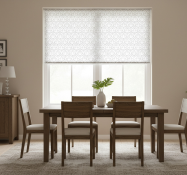 Cortina roller comedor patrón floral moderno gris - TenVinilo