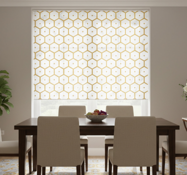 Cortina roller comedor patrón mármol hexagonal dorado - TenVinilo