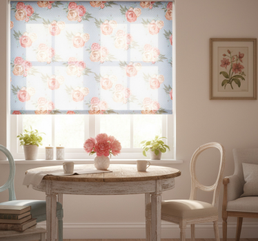 Cortina roller comedor shabby chic con lunares - TenVinilo