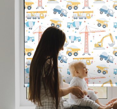 Cortina roller infantil vehículos de construcción divertidos - TenVinilo