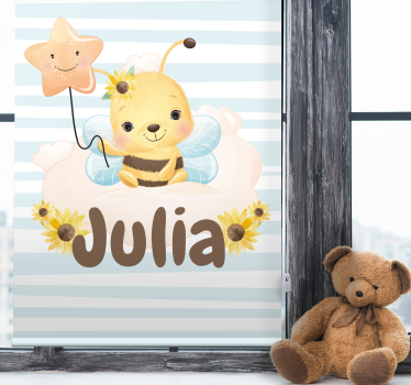 Cortina roller infantil linda abeja con nombre - TenVinilo