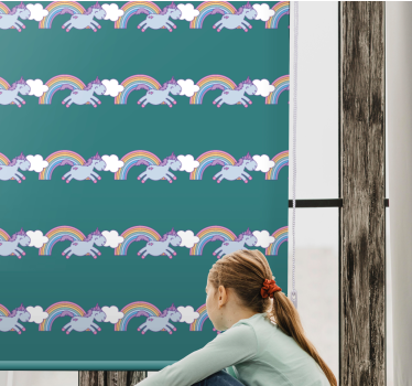 Cortina roller infantil unicornios y arcoíris corriendo - TenVinilo