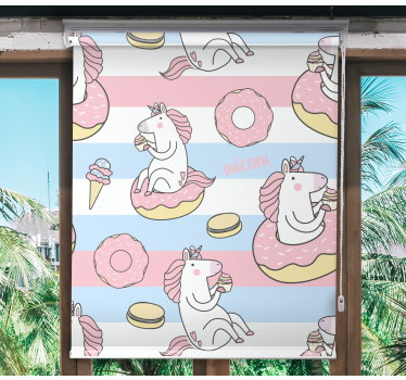Cortina roller divertida delicias de postre de unicornio - TenVinilo