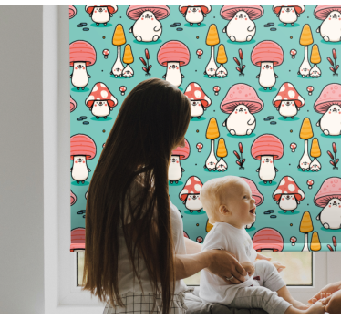 Cortina roller infantil personajes de hongos bebés - TenVinilo
