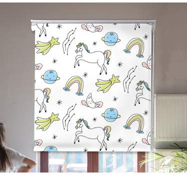 Cortina roller infantil unicornios blancos y estrellas - TenVinilo