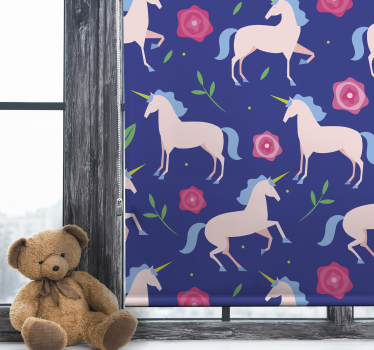 Cortina roller infantil unicornios y flores - TenVinilo