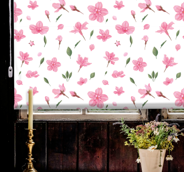 Cortina roller floral delicado patrón rosa - TenVinilo