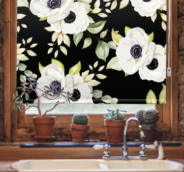 Cortina roller floral elegantes flores blancas - TenVinilo